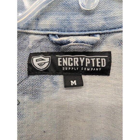 Encrypted Supply Company Jacket Mens Medium Blue Denim Tie Dye Trucker Jean Y2K - Picture 8 of 10
